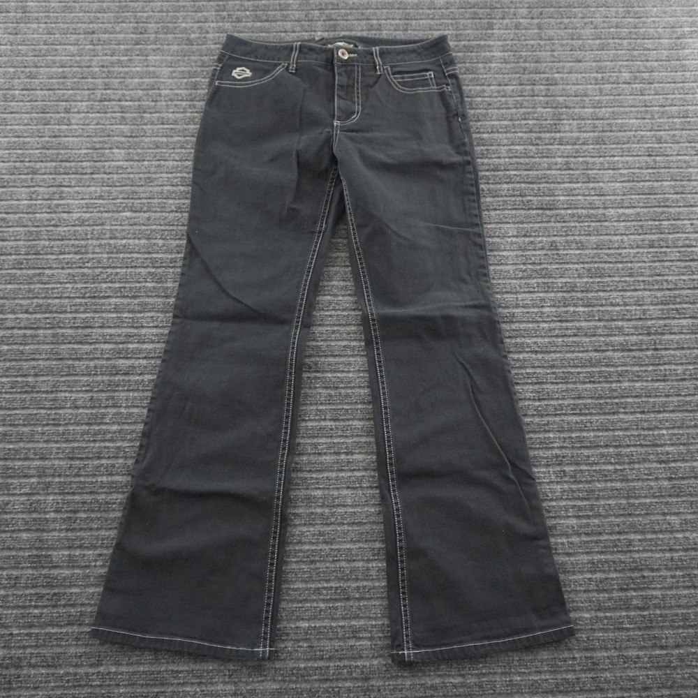 Vintage 00s Harley Davidson Bootcut Jeans Womens 6 Black Contrast Stitch Stretch